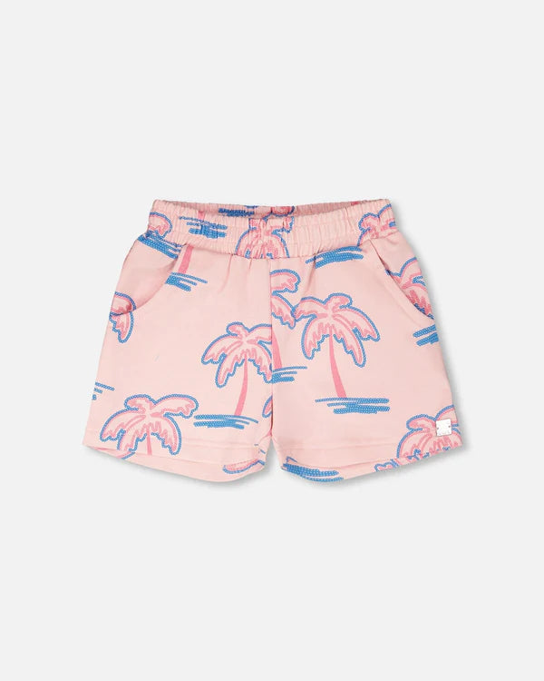 Deux Par Deux Girls French Terry Shorts   H30G26   Printed Palmtrees