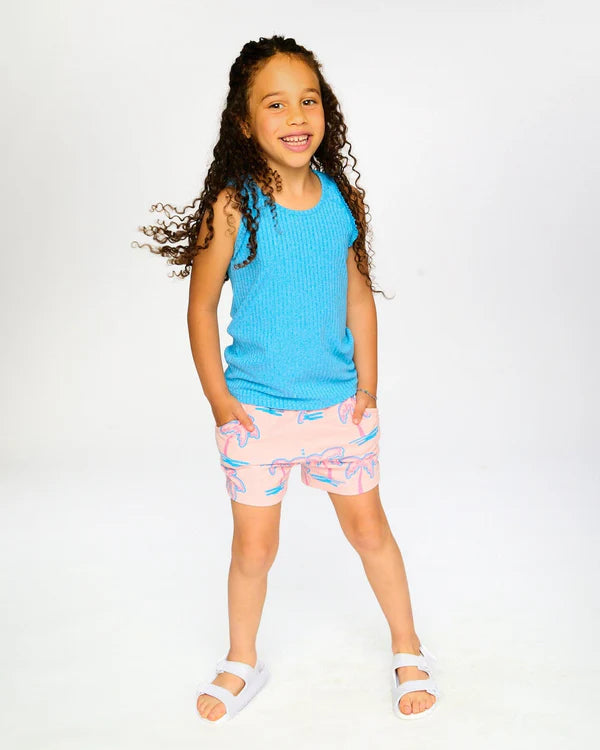 Deux Par Deux Girls French Terry Shorts   H30G26   Printed Palmtrees