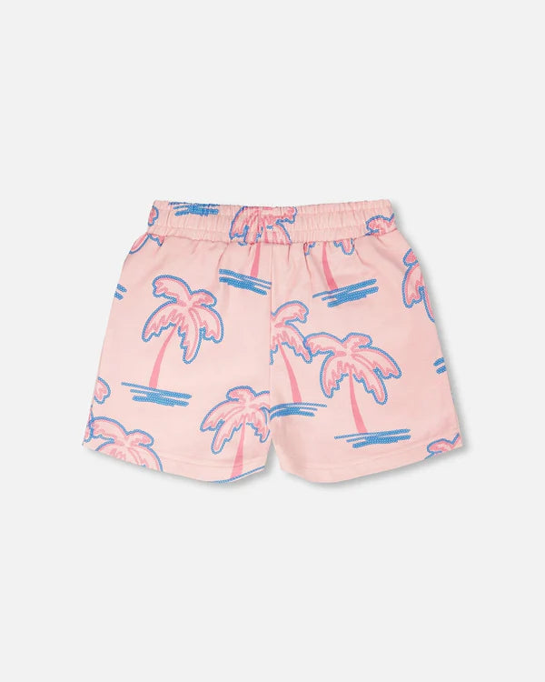 Deux Par Deux Girls French Terry Shorts   H30G26   Printed Palmtrees