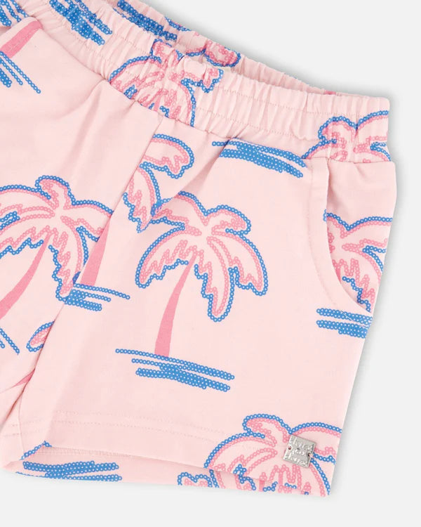 Deux Par Deux Girls French Terry Shorts   H30G26   Printed Palmtrees