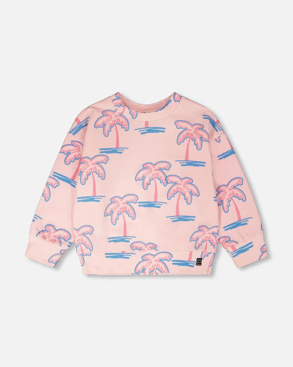 Deux Par Deux Girls French Terry Sweatshirt   H30G30   Printed Palmtrees