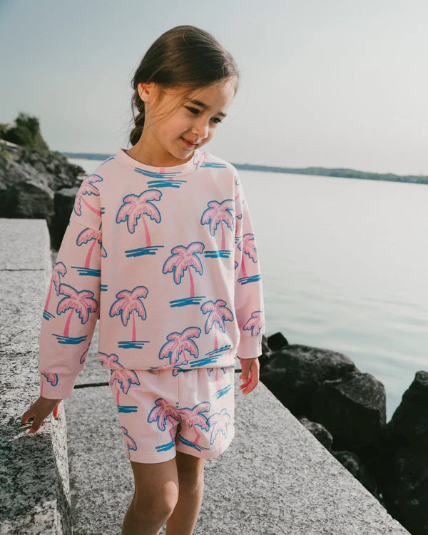 Deux Par Deux Girls French Terry Sweatshirt   H30G30   Printed Palmtrees