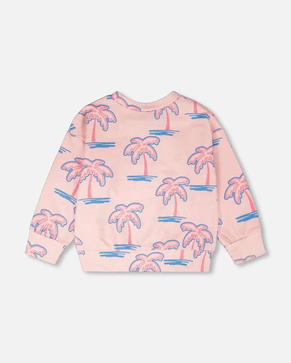 Deux Par Deux Girls French Terry Sweatshirt   H30G30   Printed Palmtrees