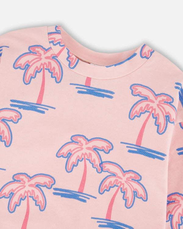 Deux Par Deux Girls French Terry Sweatshirt   H30G30   Printed Palmtrees