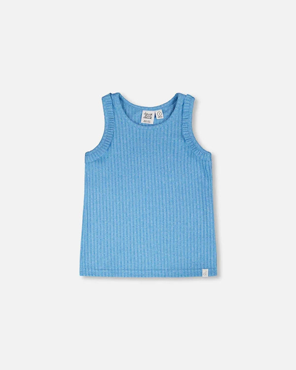 Deux Par Deux Girls Rib Tank Top   H30G73   Malibu Blue