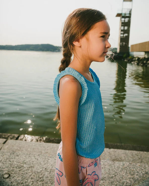 Deux Par Deux Girls Rib Tank Top   H30G73   Malibu Blue
