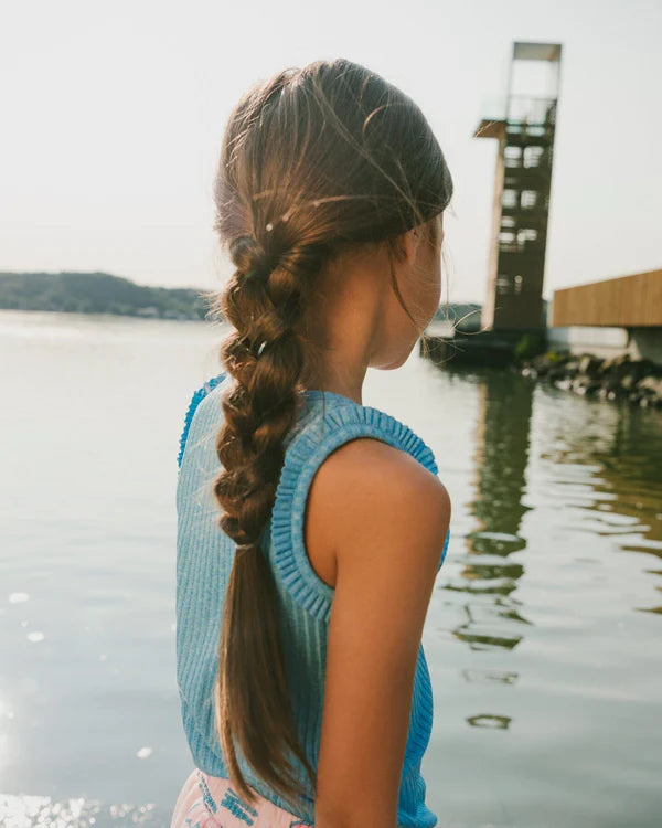 Deux Par Deux Girls Rib Tank Top   H30G73   Malibu Blue
