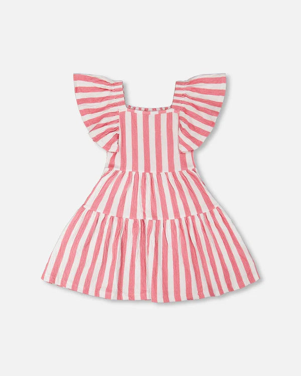 Deux Par Deux Girls Printed Crinkly Jersey Dress   H30G86   Printed Pink Stripe