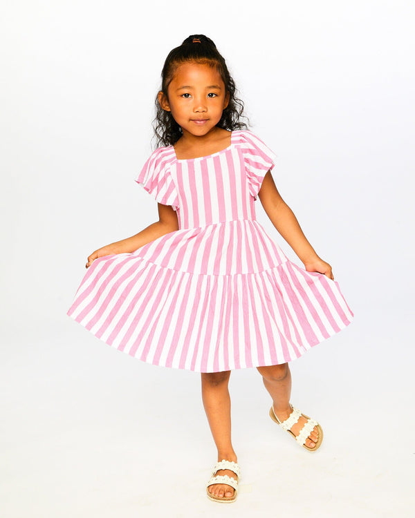 Deux Par Deux Girls Printed Crinkly Jersey Dress   H30G86   Printed Pink Stripe