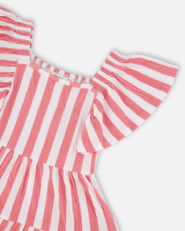 Deux Par Deux Girls Printed Crinkly Jersey Dress   H30G86   Printed Pink Stripe