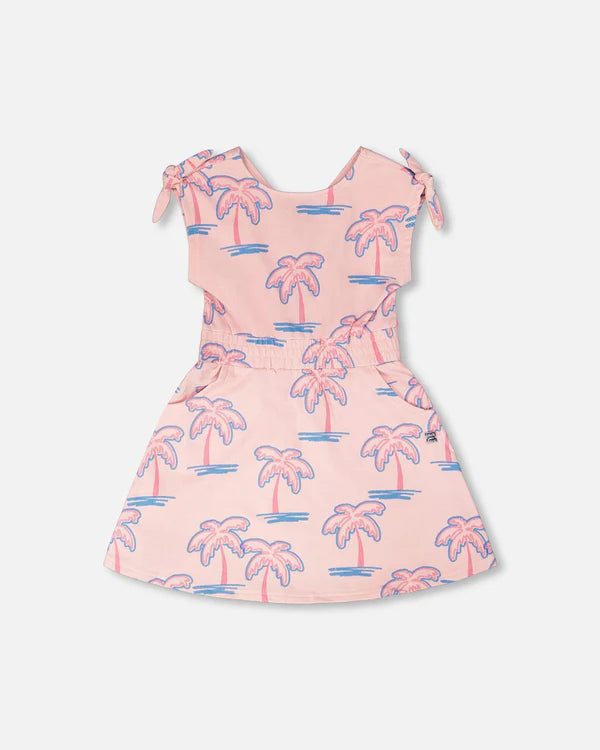 Deux Par Deux Girls French Terry Dress   H30G87   Printed Palmtrees
