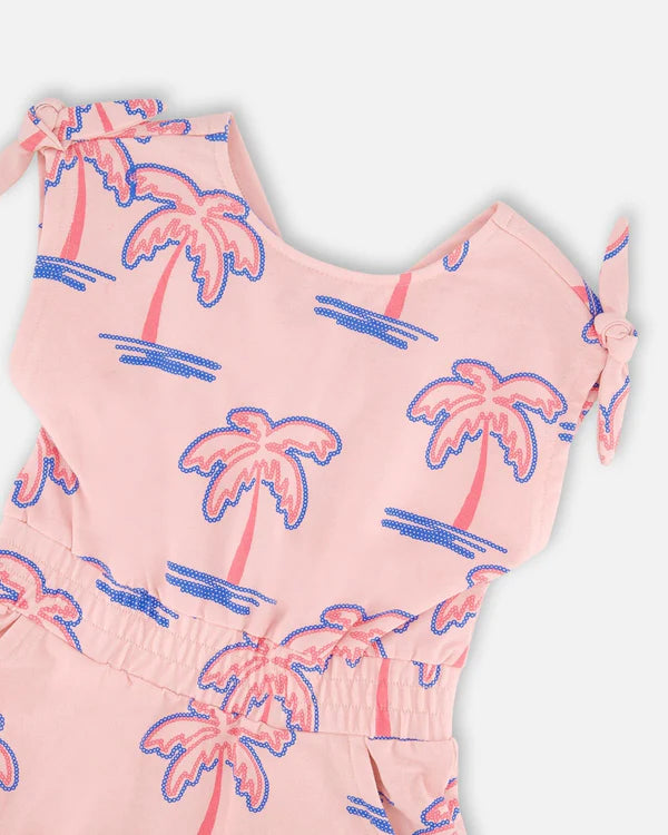 Deux Par Deux Girls French Terry Dress   H30G87   Printed Palmtrees
