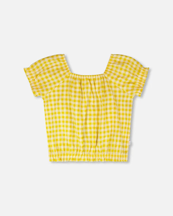 Deux Par Deux Girls Peasant Top   H30H15   Yellow Vichy