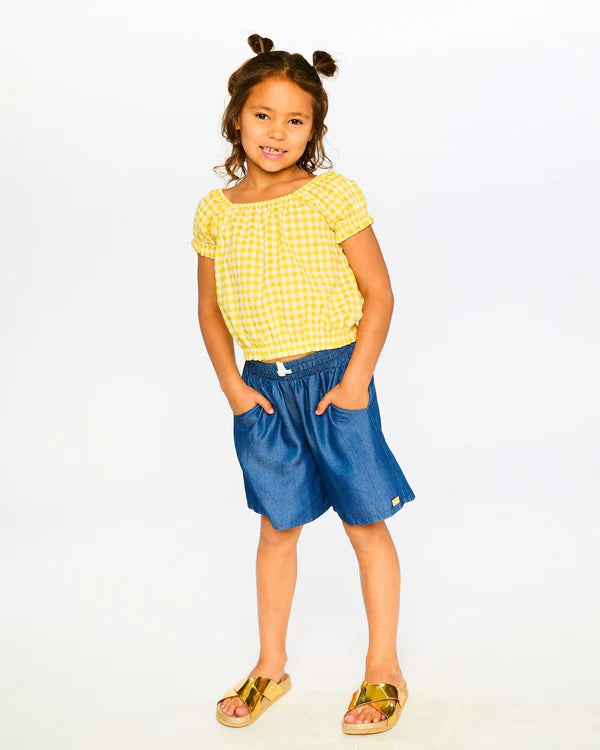 Deux Par Deux Girls Peasant Top   H30H15   Yellow Vichy