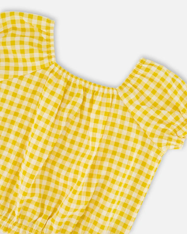 Deux Par Deux Girls Peasant Top   H30H15   Yellow Vichy