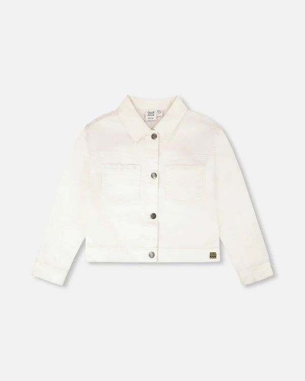 Deux Par Deux Girls Denim Jacket With Embroidered Details   H30H50   White