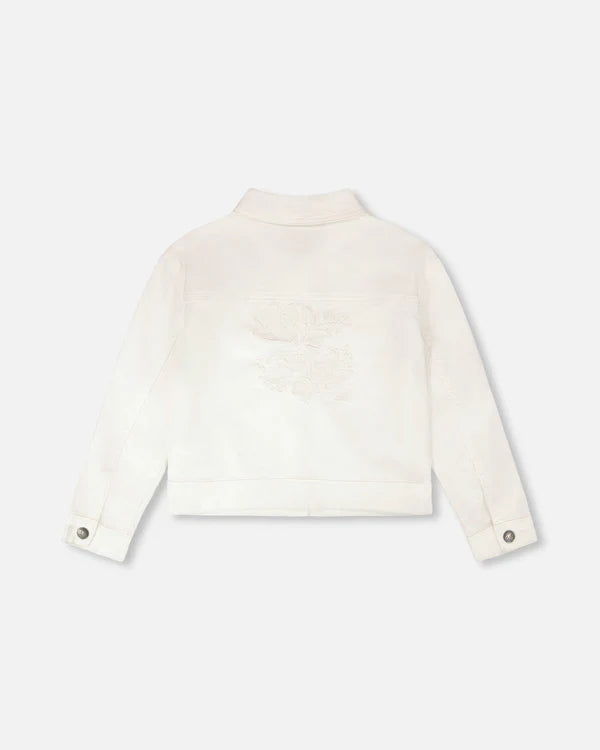 Deux Par Deux Girls Denim Jacket With Embroidered Details   H30H50   White