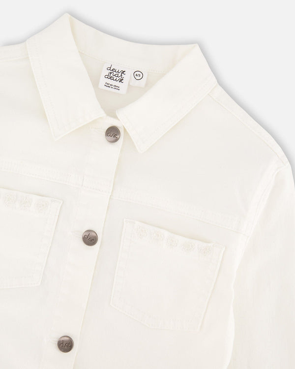 Deux Par Deux Girls Denim Jacket With Embroidered Details   H30H50   White