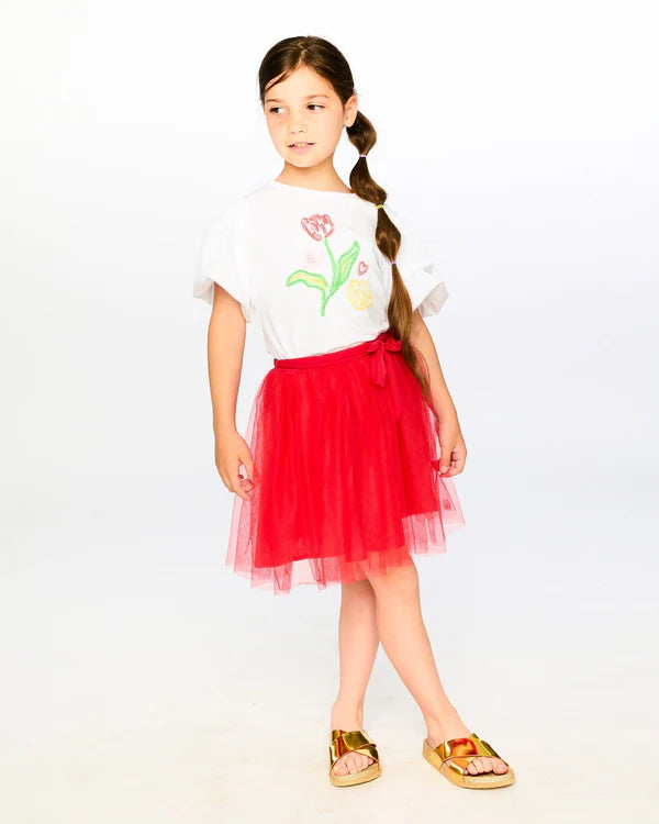 Deux Par Deux Girls Tulle Skirt   H30H81   High Risk Red
