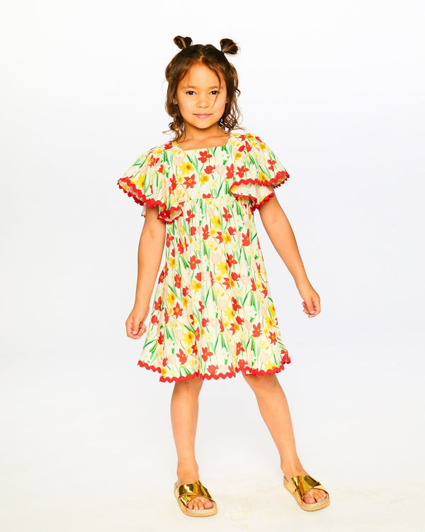 Deux Par Deux Girls Daffadil Print Dress   H30H85   Printed Daffodils