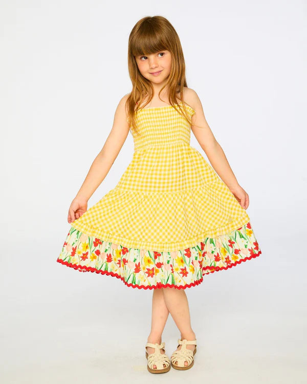Deux Par Deux Girls Sundress   H30H86   Yellow Vichy