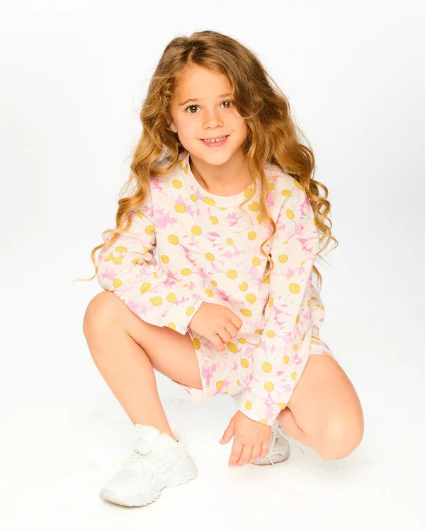 Deux Par Deux Girls Printed French Terry Shorts   H30I26   Printed Daisies