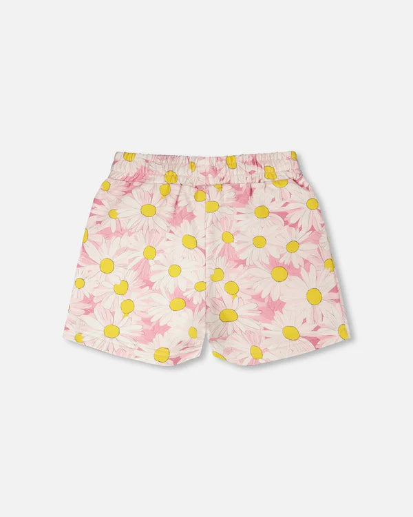 Deux Par Deux Girls Printed French Terry Shorts   H30I26   Printed Daisies