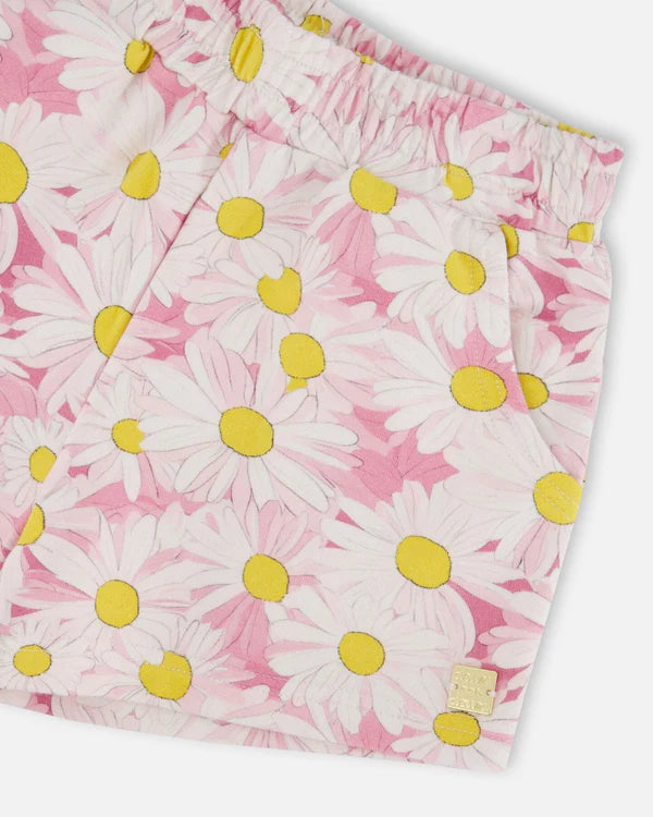 Deux Par Deux Girls Printed French Terry Shorts   H30I26   Printed Daisies