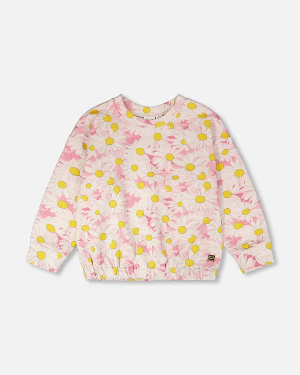 Deux Par Deux Girls French Terry Sweatshirt   H30I30   Printed Daisies