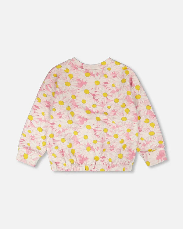 Deux Par Deux Girls French Terry Sweatshirt   H30I30   Printed Daisies