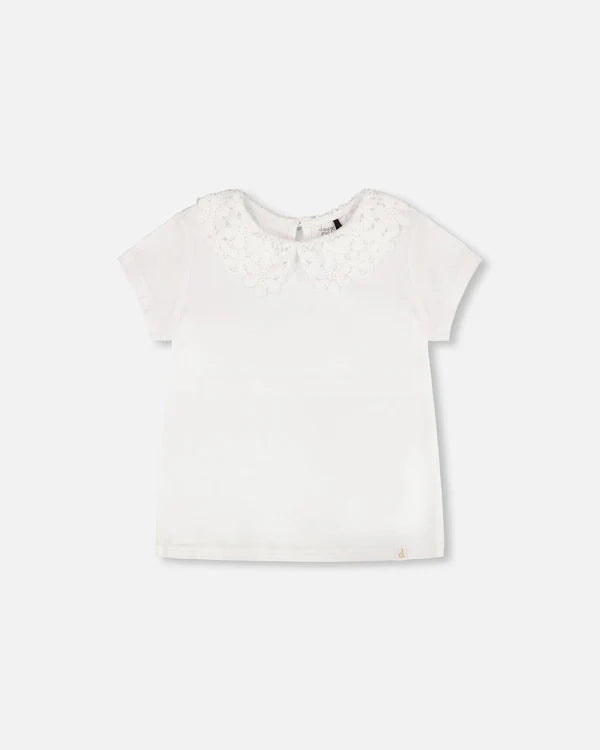 Deux Par Deux Girls Tee With Fancy Collar   H30I70   White