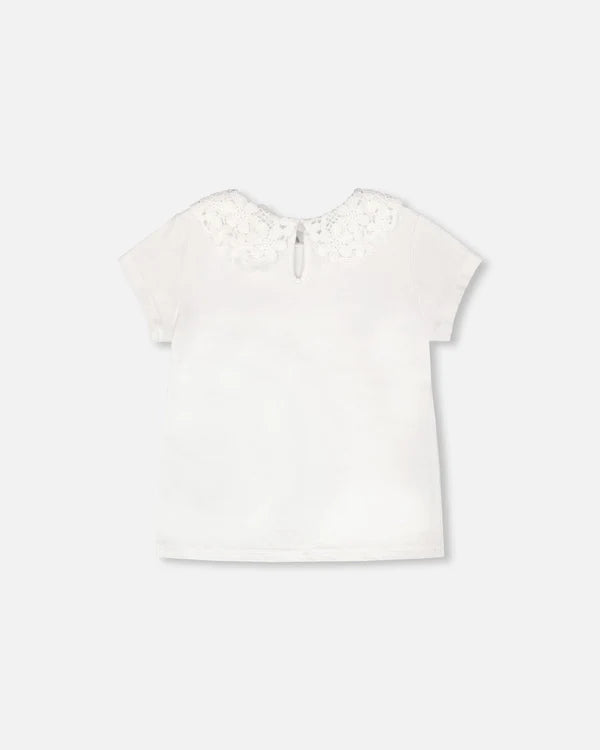 Deux Par Deux Girls Tee With Fancy Collar   H30I70   White