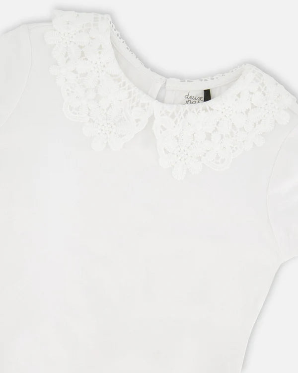 Deux Par Deux Girls Tee With Fancy Collar   H30I70   White