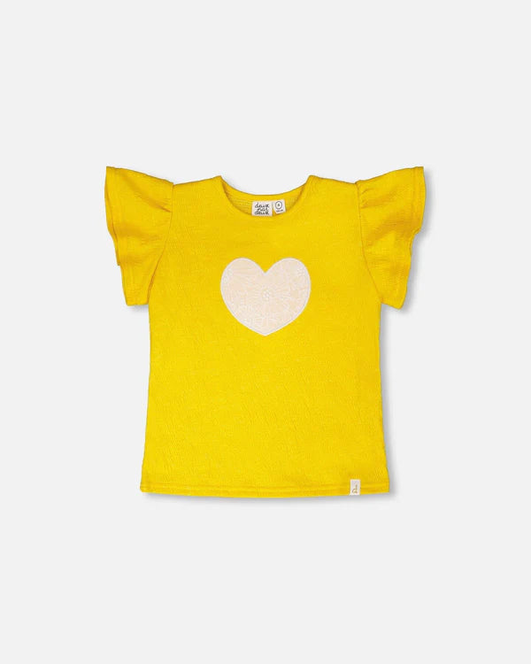 Deux Par Deux Girls Crinkle Jersey Top   H30I72   Mimosa