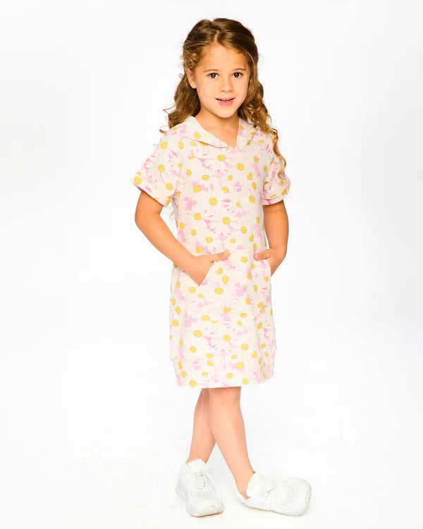 Deux Par Deux French Terry Hooded Dress   H30I86   Printed Daisies
