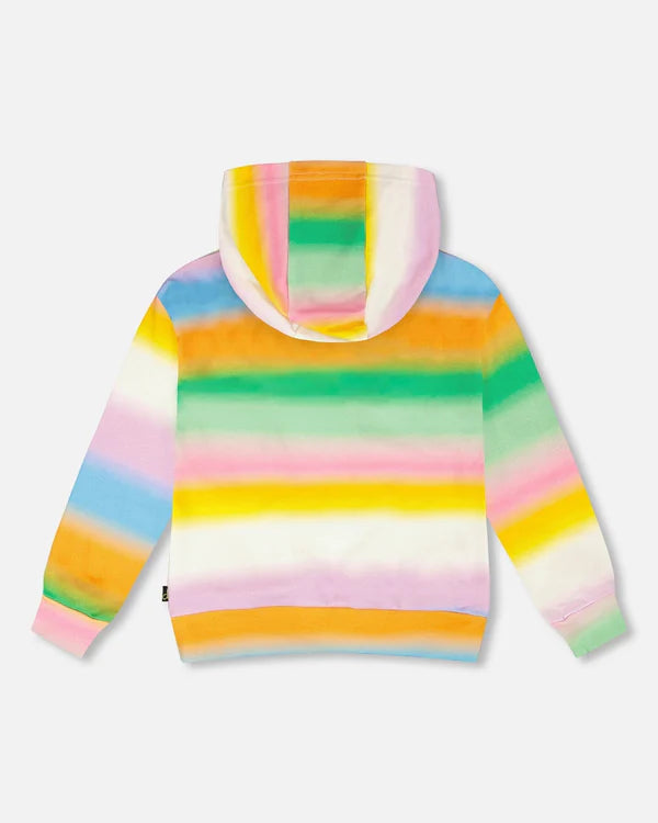Deux Par Deux French Terry Front Zip Hoodie   H30J30   Printed Rainbow Stripes