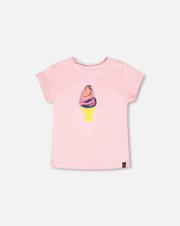 Deux Par Deux Girls Jersey Tee Shirt   H30J70   Cameo Pink