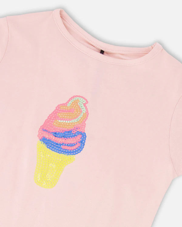 Deux Par Deux Girls Jersey Tee Shirt   H30J70   Cameo Pink