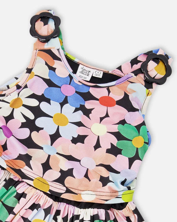 Deux Par Deux Girls Dress   H30J86   Printed Multico Flowers