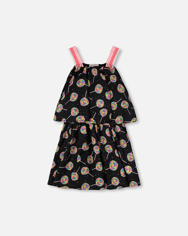 Deux Par Deux Girls Printed Woven Dress   H30J87   Printed Rainbow Lollipop