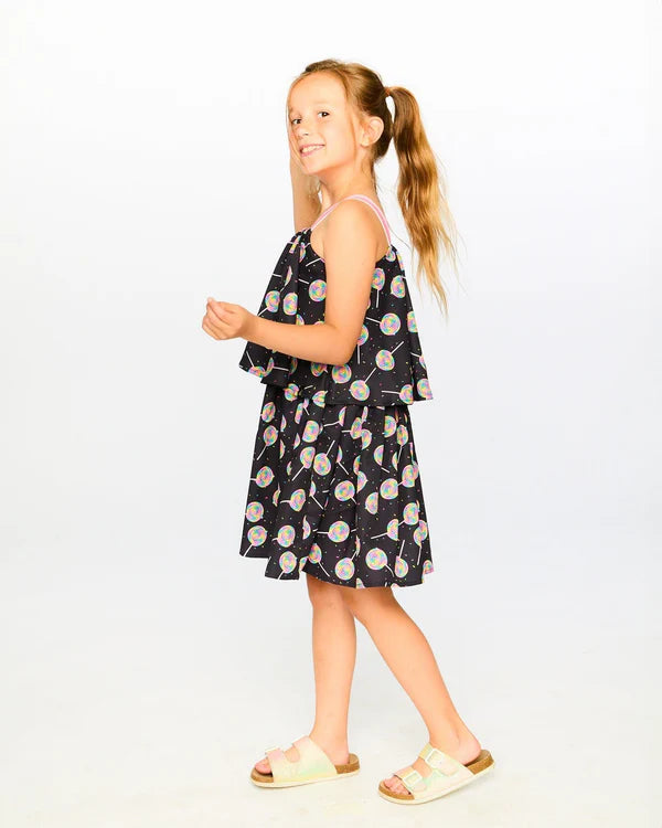Deux Par Deux Girls Printed Woven Dress   H30J87   Printed Rainbow Lollipop