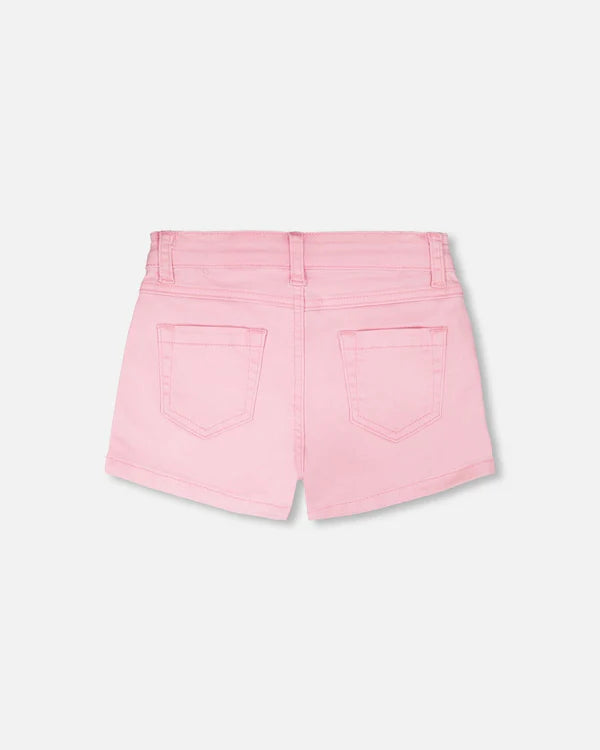 Deux Par Deux Girls Denim Shorts With Embroidery   H30L27   Prism Pink