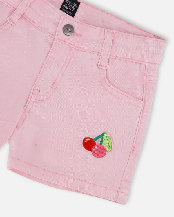 Deux Par Deux Girls Denim Shorts With Embroidery   H30L27   Prism Pink