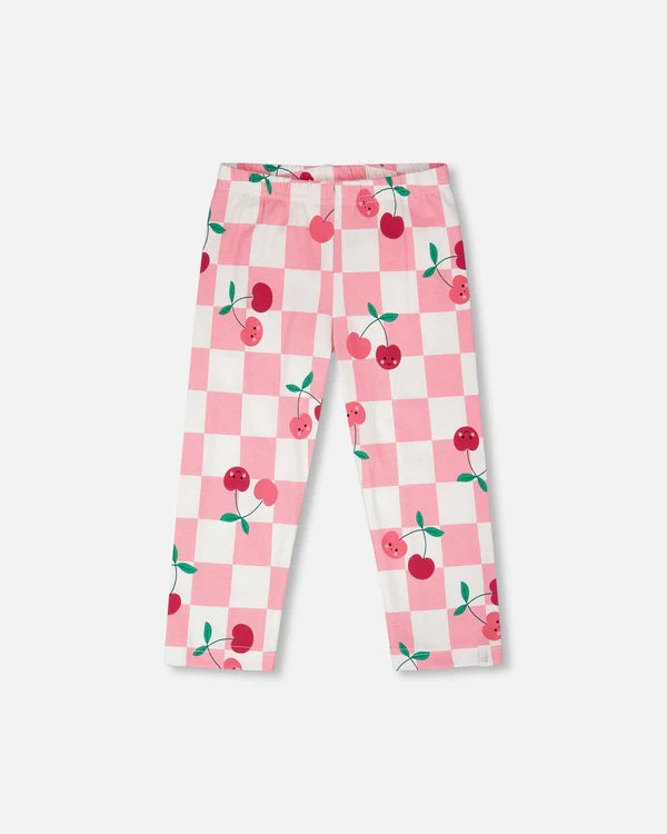Deux Par Deux Printed Jersey Capri Legging   H30L60   Printed Cherry On Check