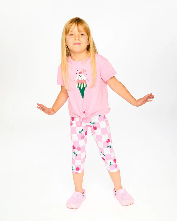 Deux Par Deux Printed Jersey Capri Legging   H30L60   Printed Cherry On Check