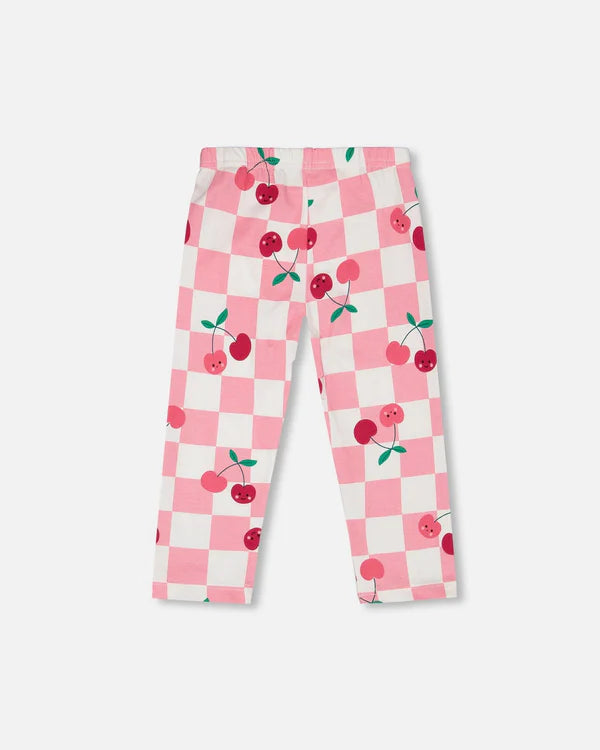 Deux Par Deux Printed Jersey Capri Legging   H30L60   Printed Cherry On Check
