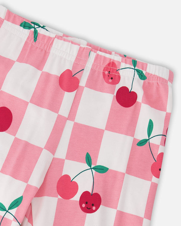 Deux Par Deux Printed Jersey Capri Legging   H30L60   Printed Cherry On Check