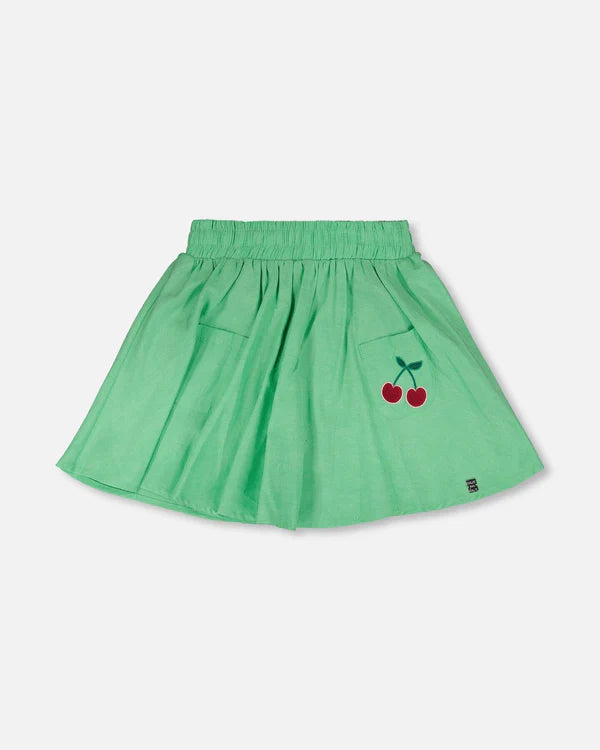 Deux Par Deux Girls Skort With Embroidered Cherris   H30L80   Golf Green