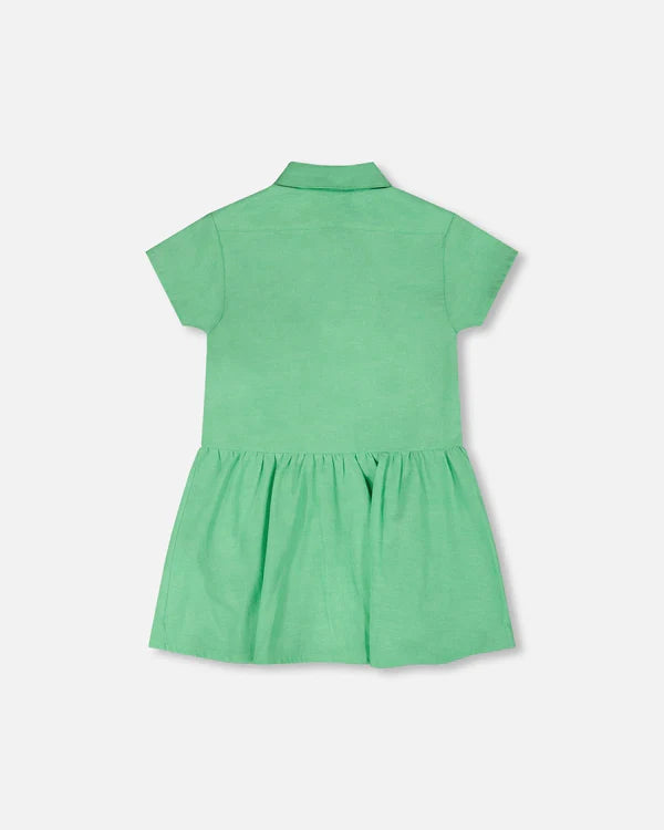 Deux Par Deux Girls Dress Shirt Dress With Embroidered Cherries   H30L88   Golf Green