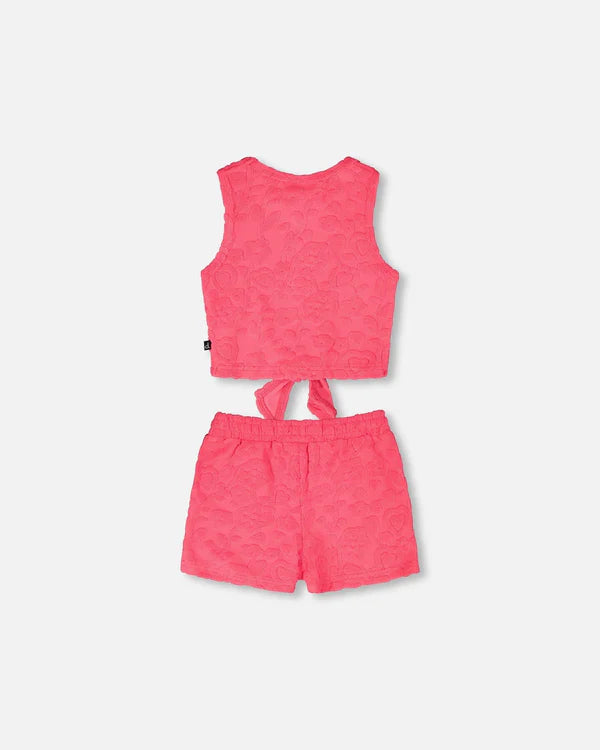 Deux Par Deux Girls Terry Top And Shorts Set   H30OG13   Pink Vines